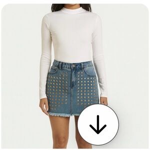 Blue Embellished denim Mini Skirt and white top New 2 piece outfit size small